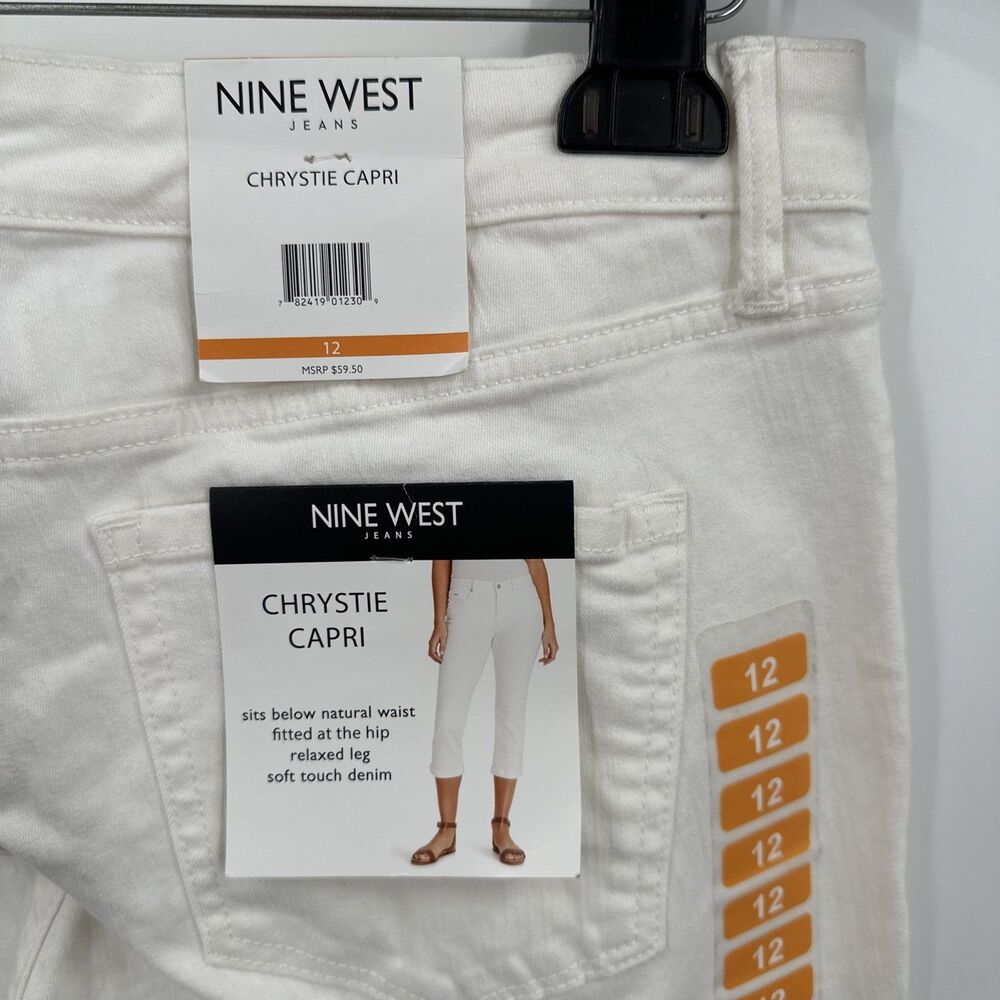 Nine West Chrystie Capri Pants Jeans Size 12 White Relaxed Mid-Rise Casual NWT - Picture 3 of 9